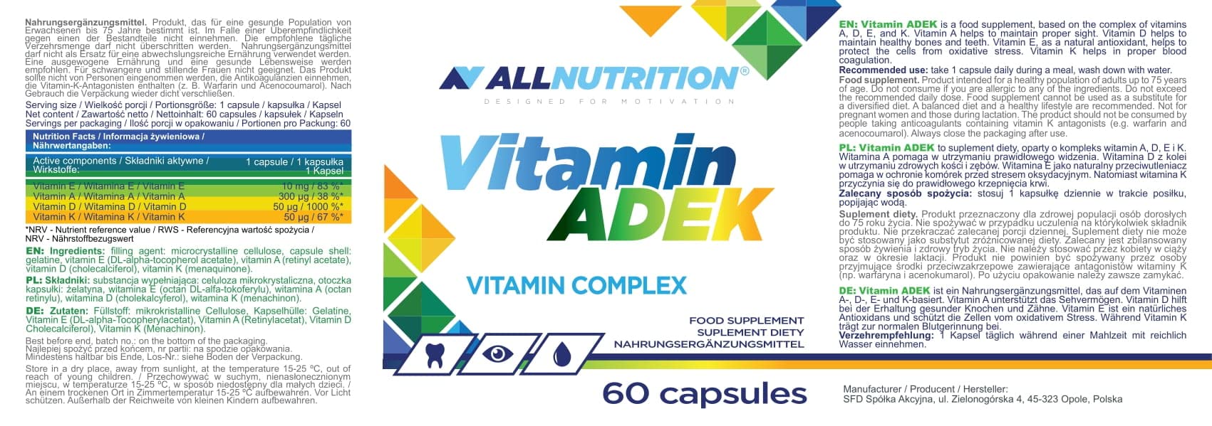 Allnutrition Vitamin ADEK - 60 caps | High-Quality Combination Multivitamins & Minerals | MySupplementShop.co.uk
