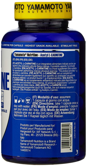 Yamamoto Nutrition Acetyl L-carnitine, 1000mg - 60 caps | High-Quality Slimming and Weight Management | MySupplementShop.co.uk