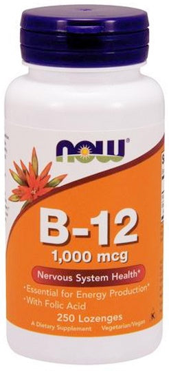 NOW Foods Vitamin B-12 with Folic Acid, 1000mcg - 250 lozenges | High-Quality Single Vitamins | MySupplementShop.co.uk