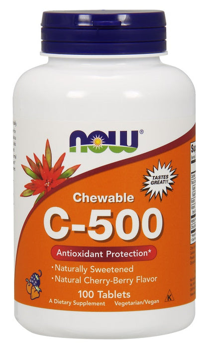 NOW Foods Vitamin C-500 Chewable, Cherry-Berry - 100 tabs - Vitamins & Minerals at MySupplementShop by NOW Foods