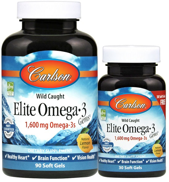 Carlson Labs Elite Omega-3 Gems, 1600mg Natural Lemon - 90 + 30 softgels - Omegas, EFAs, CLA, Oils at MySupplementShop by Carlson Labs