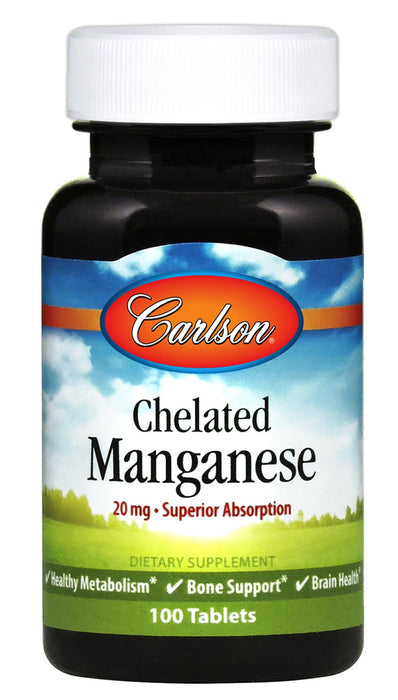 Carlson Labs Chelated Manganese, 20mg - 100 tabs - Vitamins & Minerals at MySupplementShop by Carlson Labs