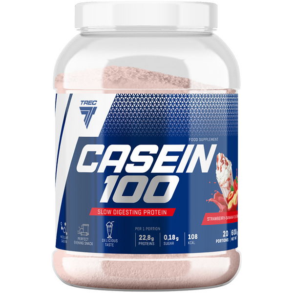 Trec Nutrition Casein 100, Strawberry Banana Split - 600 grams | High-Quality Protein | MySupplementShop.co.uk